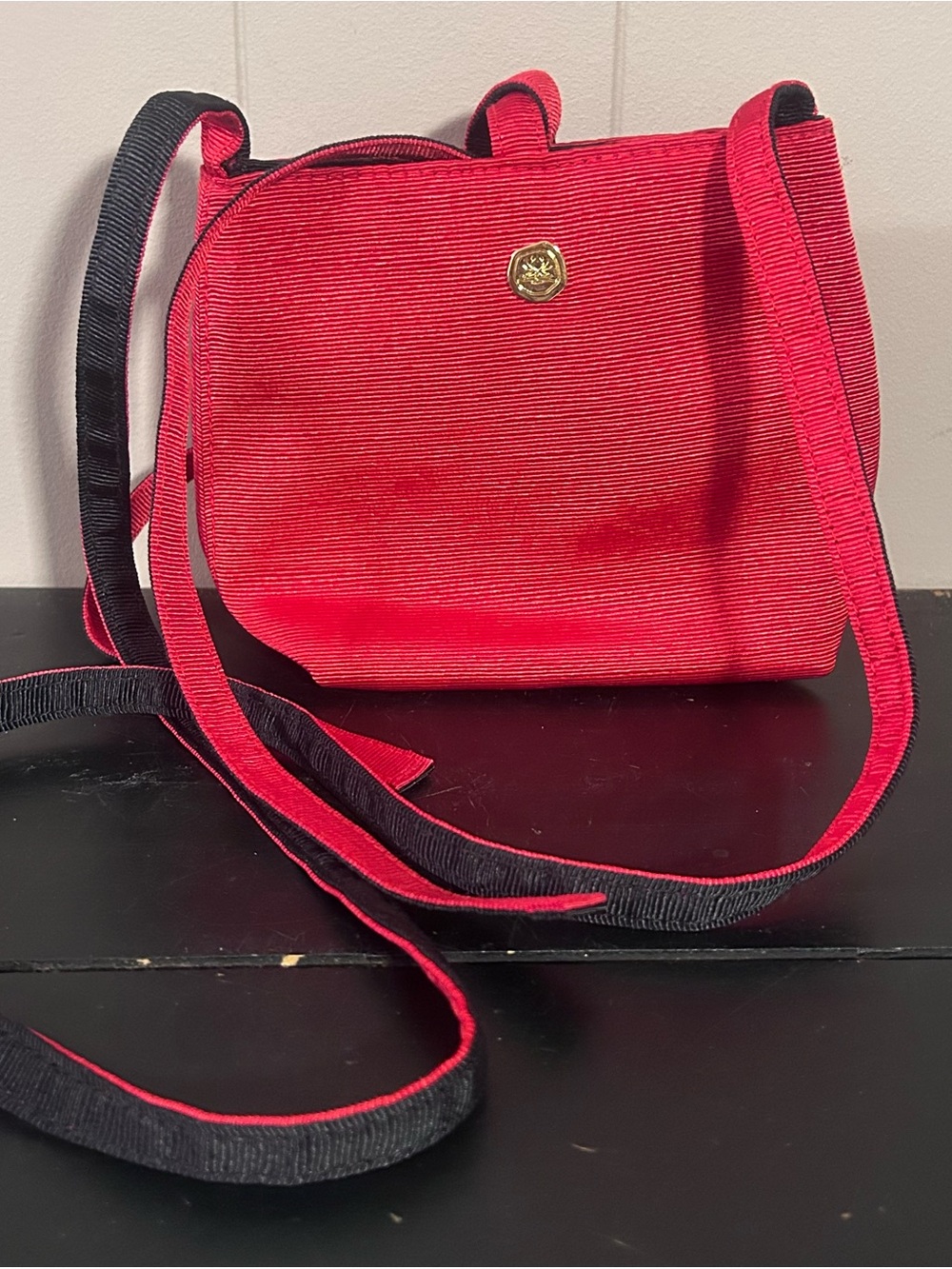Red Crossbody Shoulder Bag with Gold Accent